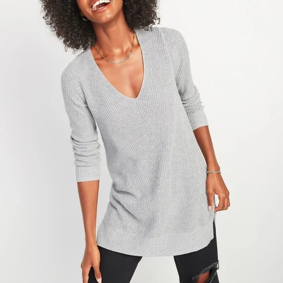Old Navy Sweaters Old Navy Gray Vneck Tunic Sweater Poshmark